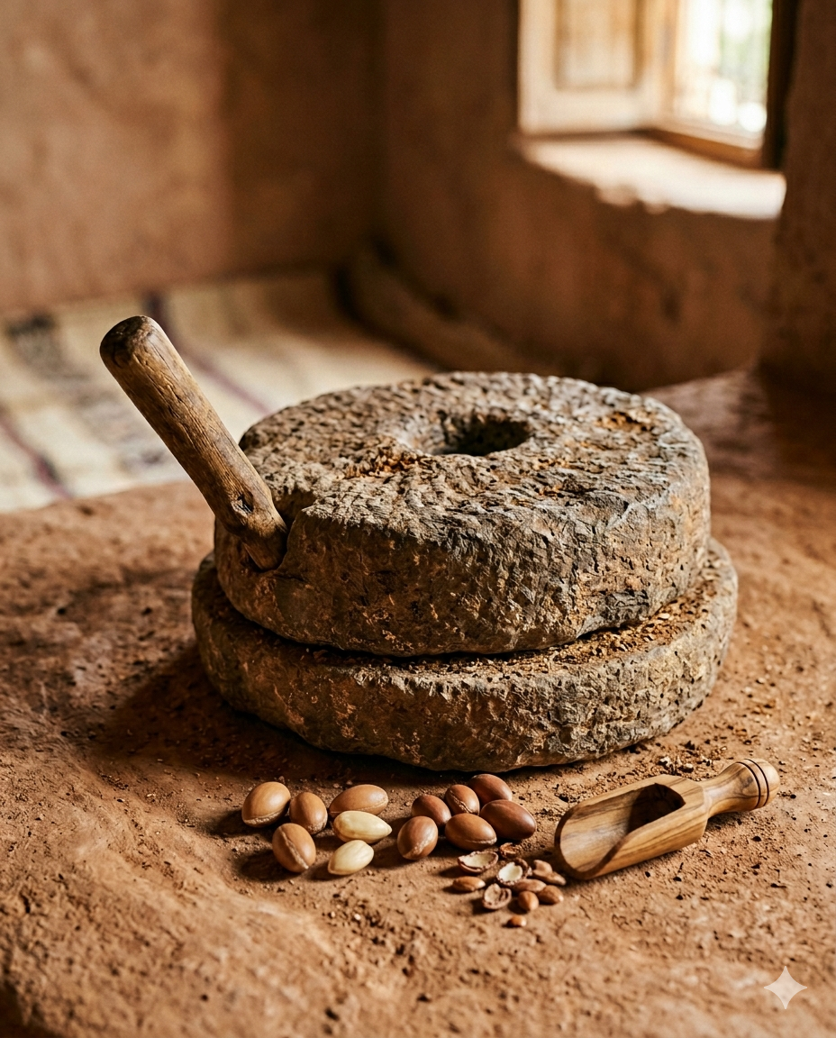 Traditional stone argan mill — the craft heritage behind Souss & Stone